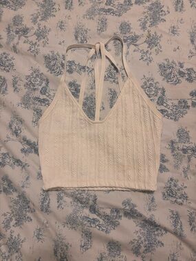 Zara White Cable Knit Crop Tank Top